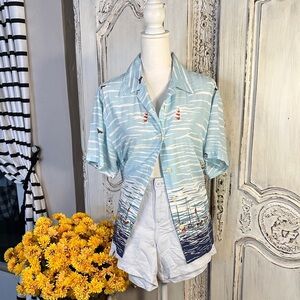 Curated Two Piece Vintage Bundle Graphic Button Down with Linen Shorts